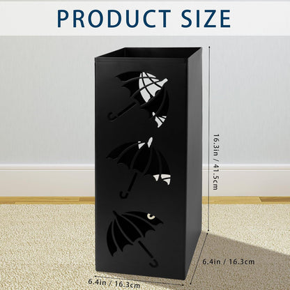 Metal Umbrella Holder, Square Freestanding Umbrella Stand Bucket Storage Indoor for Entryway, 6.3 x 6.3 x 16.3 Inch - Black