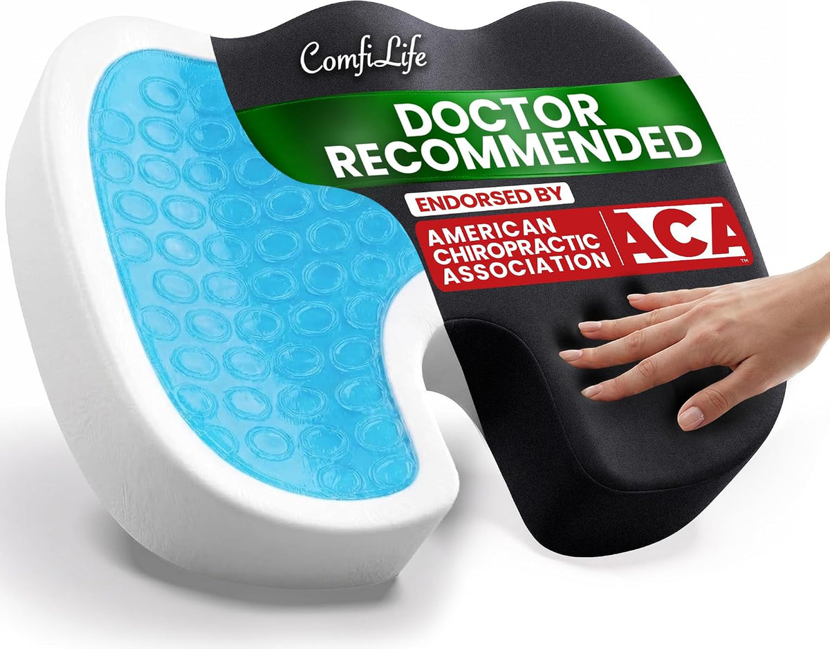 ComfiLife Doctor Recommended Seat Cushion - Premium Gel & Memory Foam Office Chair, Car Seat, Lifting Cushion - Chair Cushions for Back & Sciatica Relief - Seat Cushions for Office & Desk (Black)