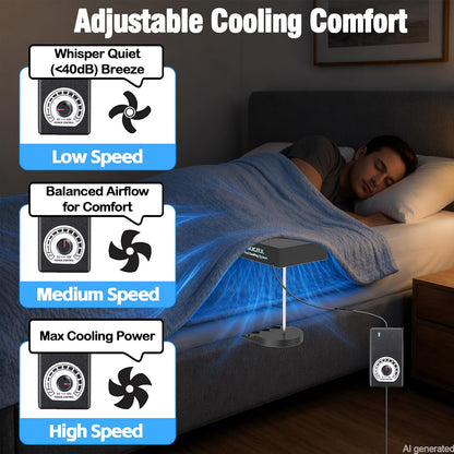 Bed Fan Under Sheets, Bed Cooling System with Adjustable Fan Speed (White)