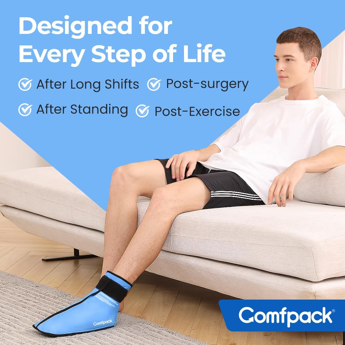 Comfpack Large Foot Ice Pack Wrap for Full Foot Ankle Pain Relief, Long Lasting Cold Ice Boot for Swelling After Surgery, Sore Feet, Broken Foot, Plantar Fasciitis, Gout, Bunion