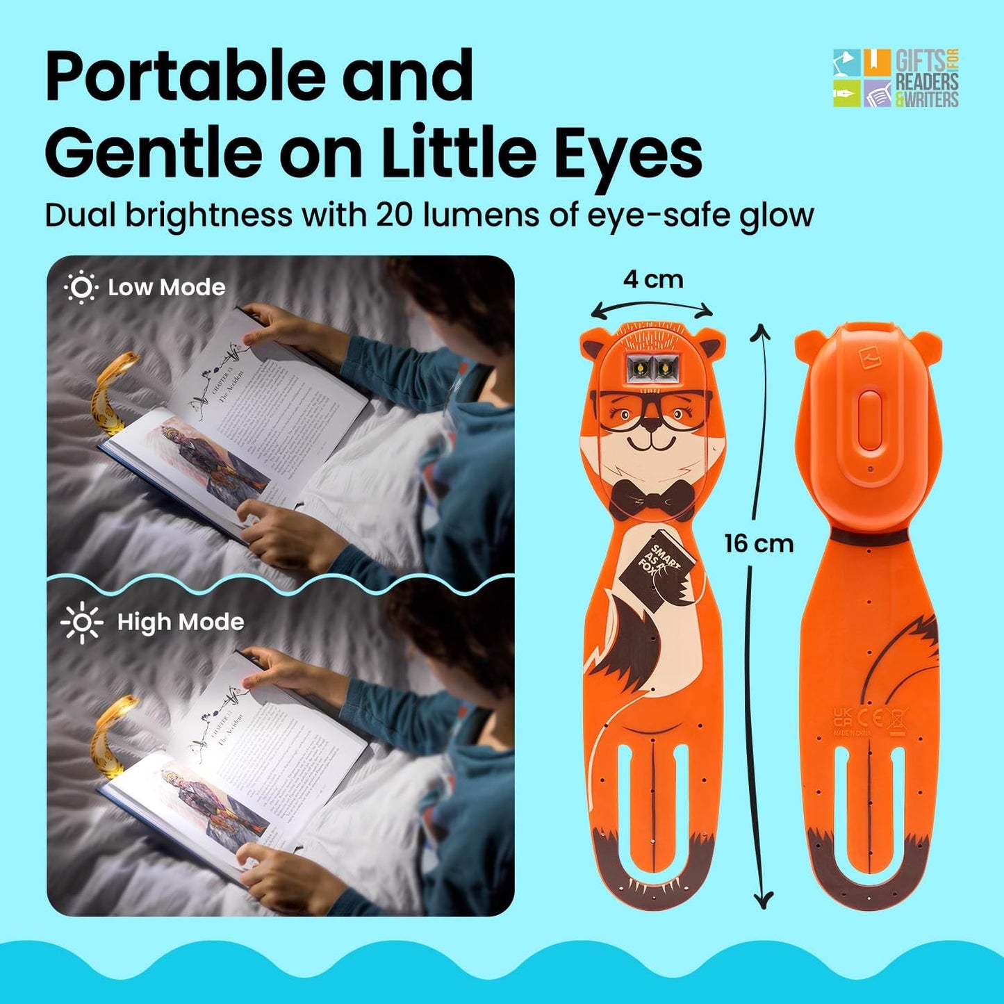 Gifts for Readers & Writers Rechargeable Book Light for Kids, Clip On Reading Light for Bed, 2in1 Flexilight Pals & Bookmark, 12 Hours of Light Once Charged, Includes USB Cable & 2 LED Lights, Dog