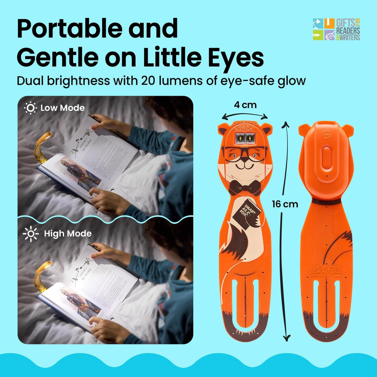 Gifts for Readers & Writers Rechargeable Book Light for Kids, Clip On Reading Light for Bed, 2in1 Flexilight Pals & Bookmark, 12 Hours of Light Once Charged, Includes USB Cable & 2 LED Lights, Dog