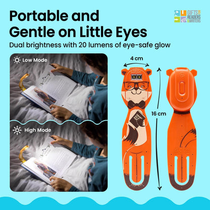 Gifts for Readers & Writers Rechargeable Book Light for Kids, Clip On Reading Light for Bed, 2in1 Flexilight Pals & Bookmark, 12 Hours of Light Once Charged, Includes USB Cable & 2 LED Lights, Dog