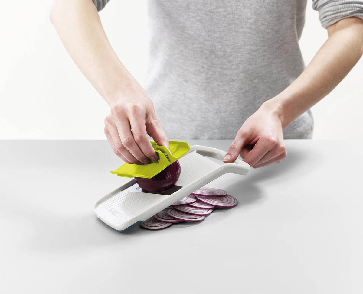 Joseph Joseph Duo Multi-Grip Mandoline, Fruit and Vegetable Slicer with Precision Food Grip, White