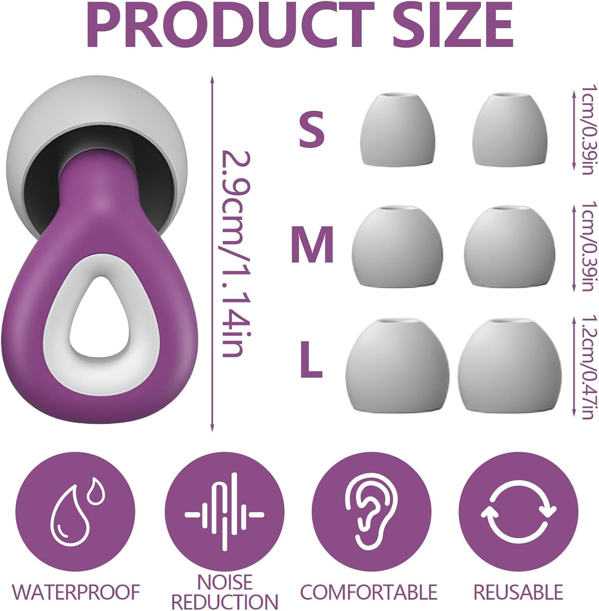 Noise Cancelling Ear plugs for Sleeping - Black Comfortable Reusable Silicone Earplugs for Sleep 24dB Noise Reduction Snoring and Studying Travel Concerts Hearing Protection with 3Tips and Storage Box