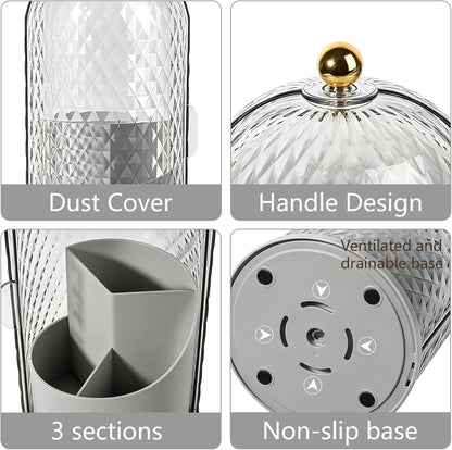Toothbrush Holder with Cover for Bathroom Countertop, Organizer, White | Rotating 3 Slot Holder for Electric Toothbrushes, Toothpaste, Self Draining Vanity Organizer, Makeup Brush Storage