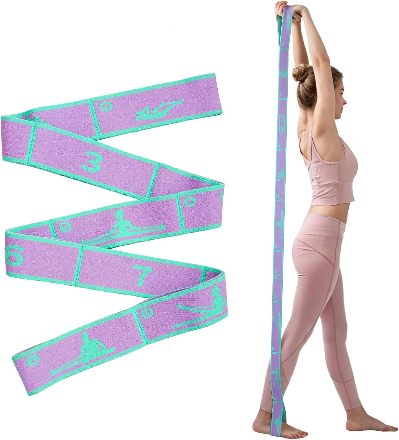 9 Loops Elastic Yoga Stretching Strap Pattern Guide, Resistance Stretch Band for Flexibility, Pilates, Dance, Gymnastics, Ballet, Physical Therapy, Leg & Body Stretching