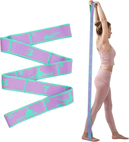 9 Loops Elastic Yoga Stretching Strap Pattern Guide, Resistance Stretch Band for Flexibility, Pilates, Dance, Gymnastics, Ballet, Physical Therapy, Leg & Body Stretching
