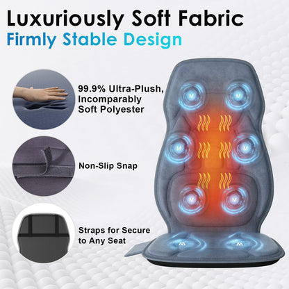 Back Massager with Soft Plush Fabric Cover, Massage Seat Cushion with 8 Vibration Motors & 2 Heating Levels, Chair Massager for Recliner, Office Chair, Sofa Use
