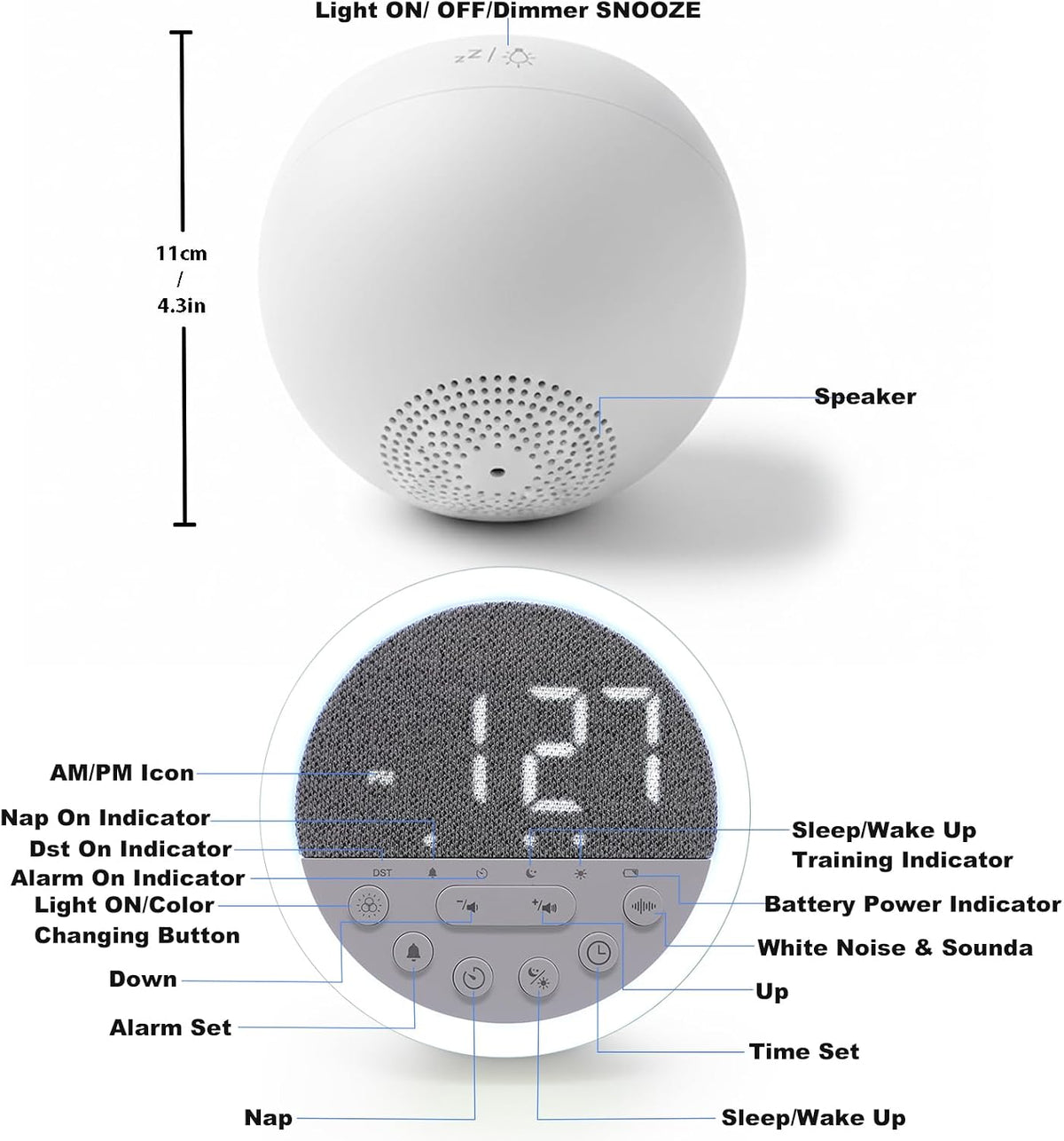 OCEST Sunrise Alarm Clock with White Noise & Dimmable RGB Night Light