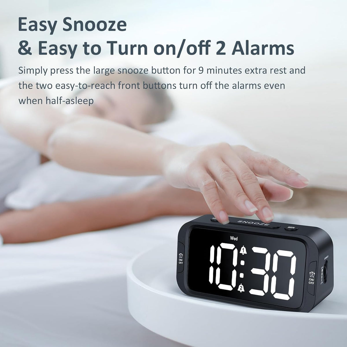 Odokee Digital Dual Alarm Clock for Bedroom with 0-100% Dimmable Display