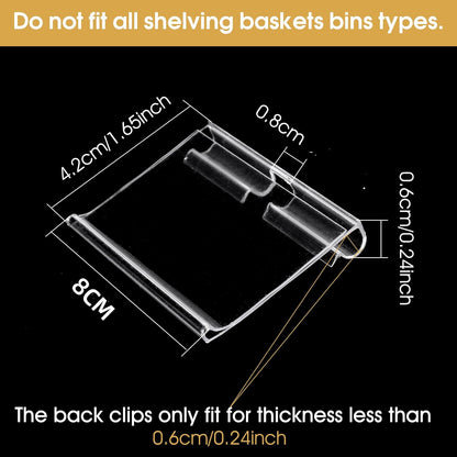 50pcs Labels for Storage Bins Plastic Label Clip, Basket Labels Clip On Wire Shelf Price Label Holder Merchandise Sign Display Holder, 50pcs Label Insert Included (1.96IN*1.65IN)