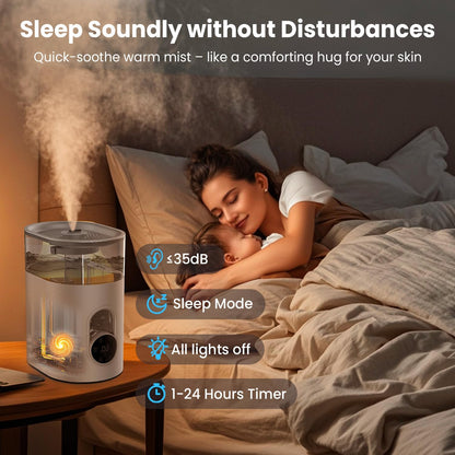 Humidifiers for Bedroom Large Room -GloryAir 6L Cool & Warm Mist Humidifier | Top Fill Design, Smart Humidity Control, Remote, 7-Color Light, Whisper-Quiet, Essential Oil Diffuser for Home & Plants,White