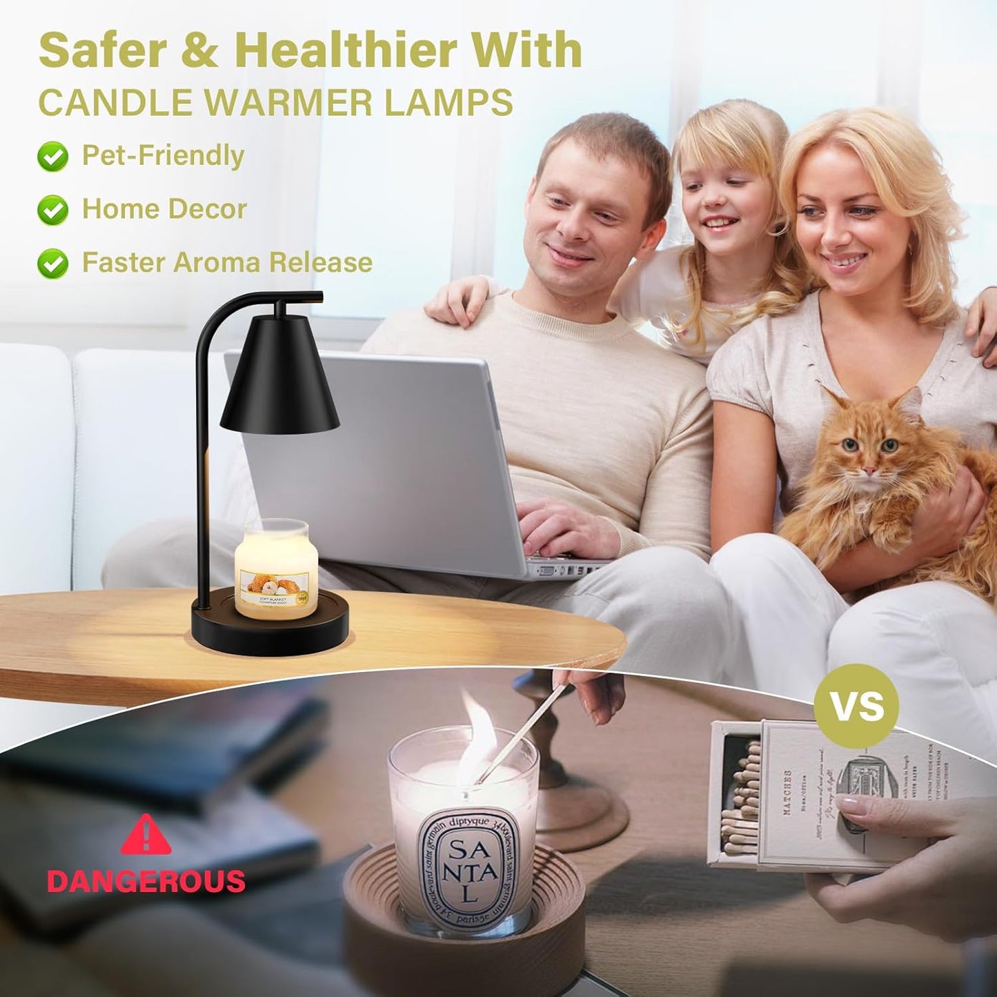 Brown Candle Warmer Lamp with Timer-Electric Candle Light for Bedroom Decor, Aromatherapy at Home | Gifts for Men | Home Gift Ideas