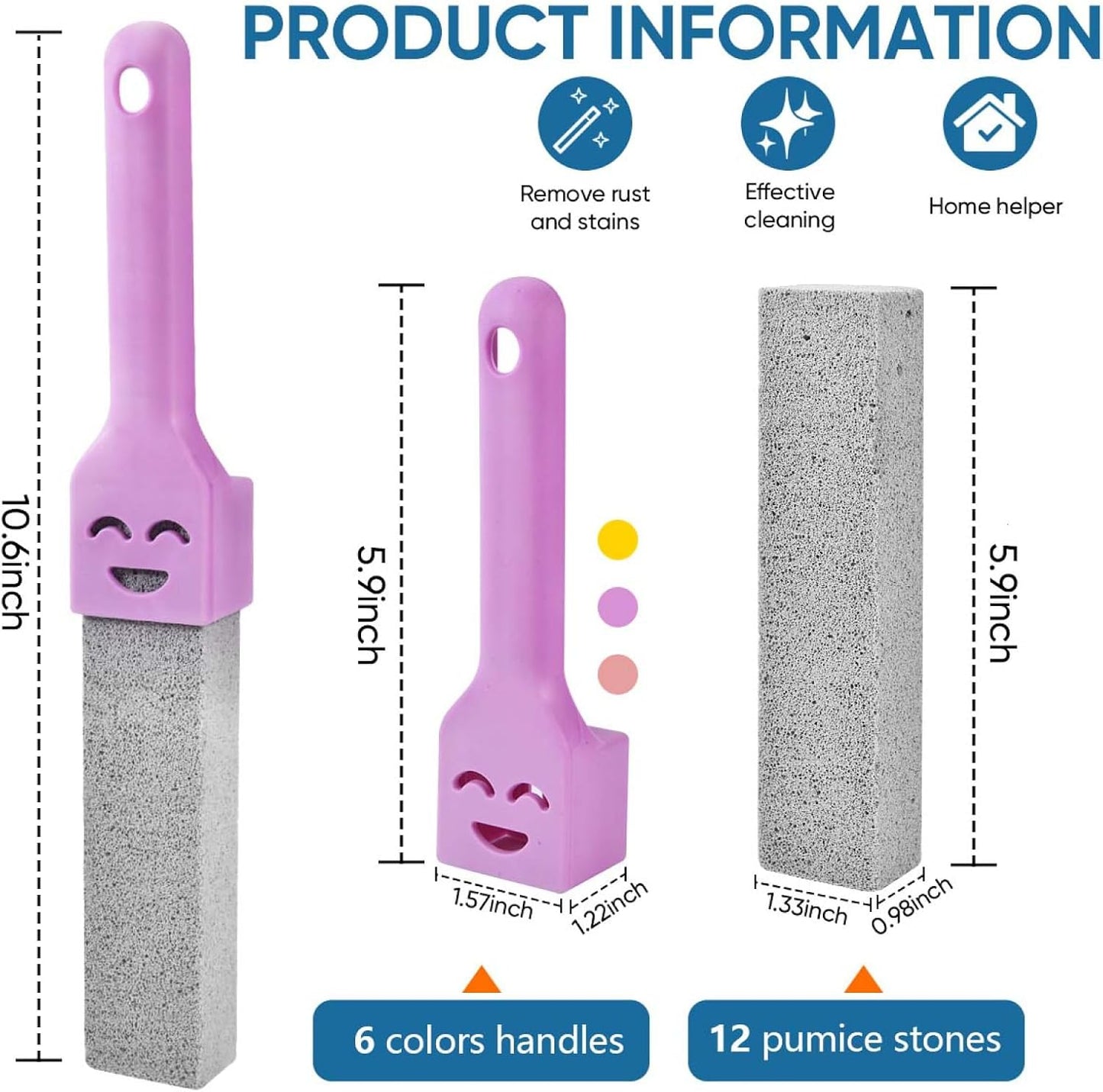 9 Pack Cleaning Pumice Stone Toilet Bowl Stick Cleaner with Handle Hard Water Ring Calcium Buildup Stains Remover Powerfully for Cleaning Toilet Bathtubs Kitchen Sink Grill Pools