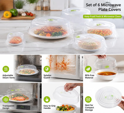 TENINYU Microwave Plate Covers Set of 6, BPA-Free, Mixed Sizes with Adjustable Steam Vents, Splatter Guard for Food Plates and Bowls