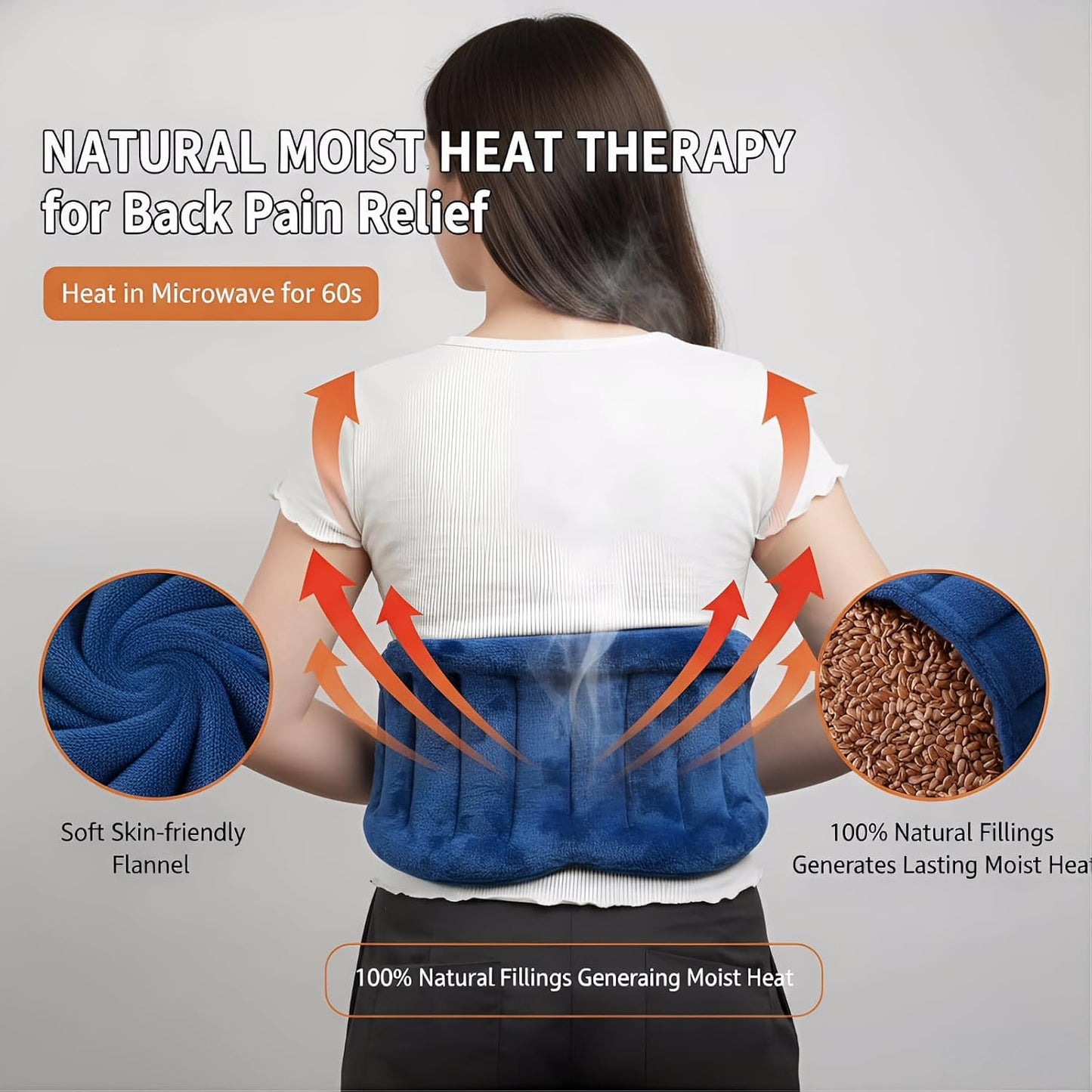 Fiyelep Microwavable Flaxseed Heating Pad, Hot Cold Reusable Therapy Wrap, Multi-Chamber Even Warmth, Soft Flannel Cover, Flexible Pack for Neck Shoulder Back Abdomen, Navy Blue
