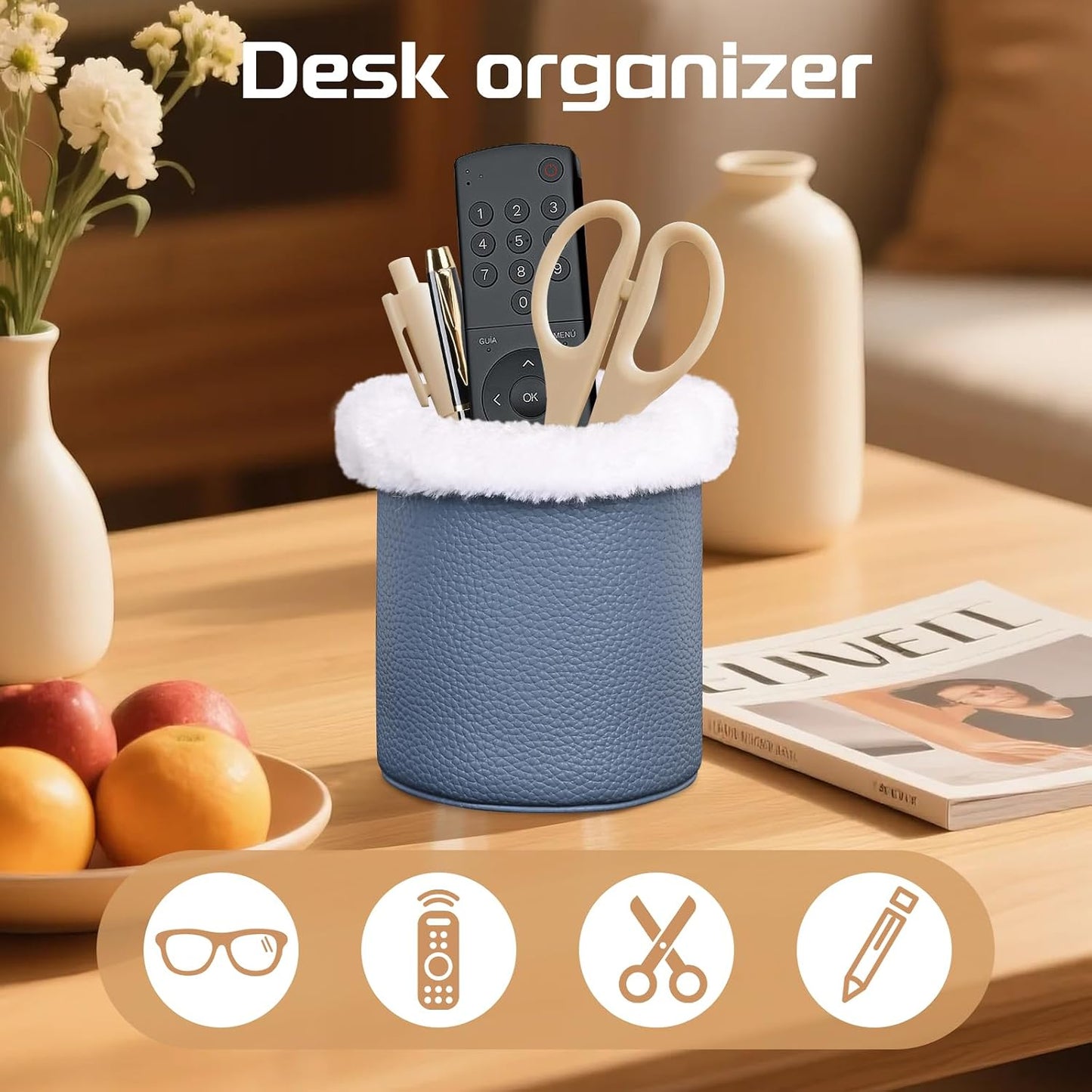 Plush Lined Glasses Holder,Protective Leather Eyeglass Case,Anti-Scratch Eyeglass Holder Stand for Nightstand,Office Desk,Ocean Blue