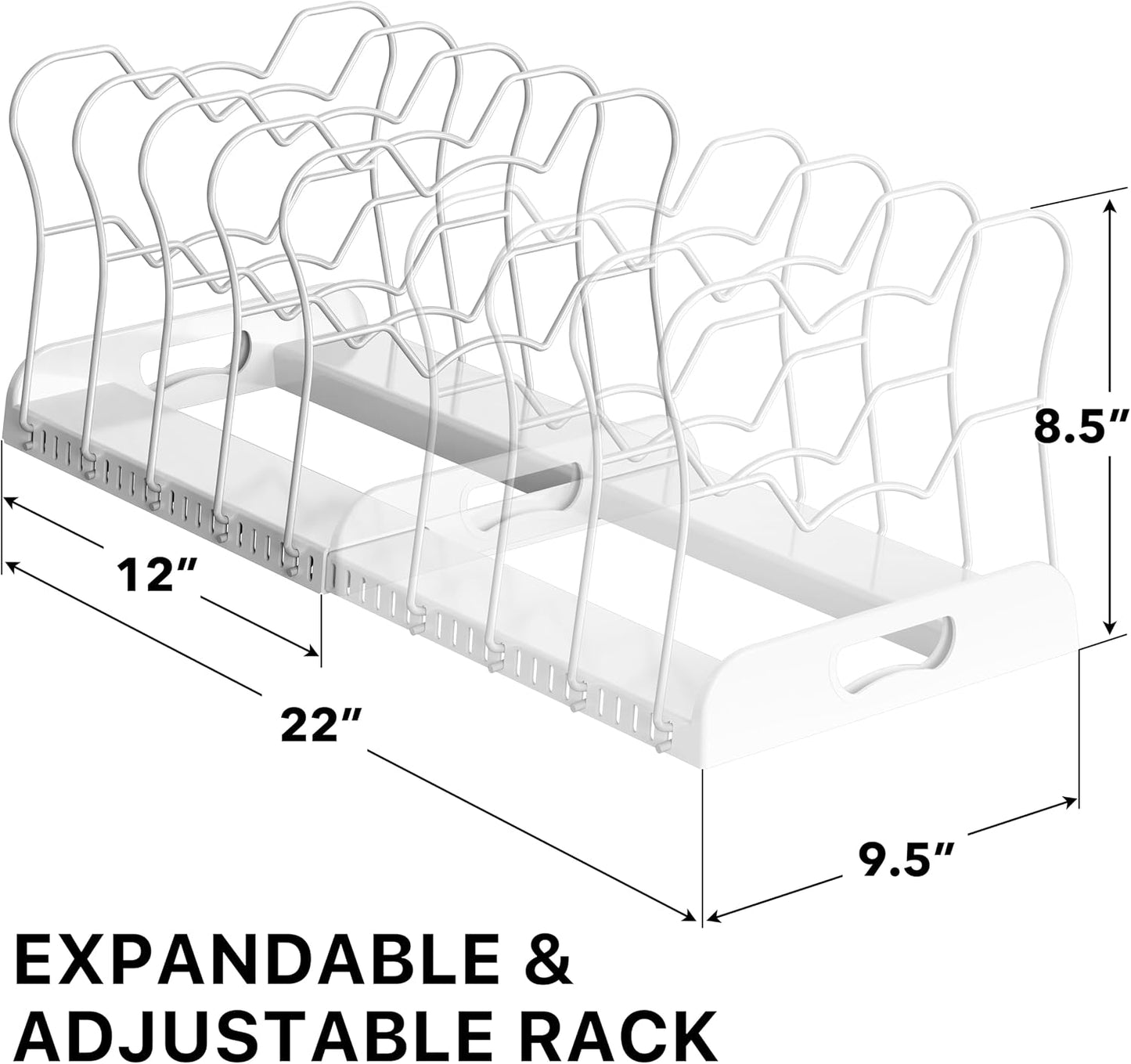 Simple Houseware Expandable Pan Rack 10 Adjustable Compartments, White | Kitchen Cabinet Organizer for Pots, Pans, Lids & Bakeware - Pantry & Countertop Storage