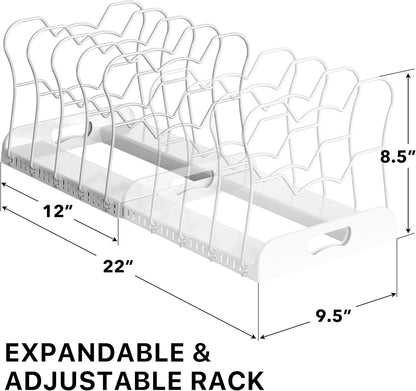 Simple Houseware Expandable Pan Rack 10 Adjustable Compartments, White | Kitchen Cabinet Organizer for Pots, Pans, Lids & Bakeware - Pantry & Countertop Storage