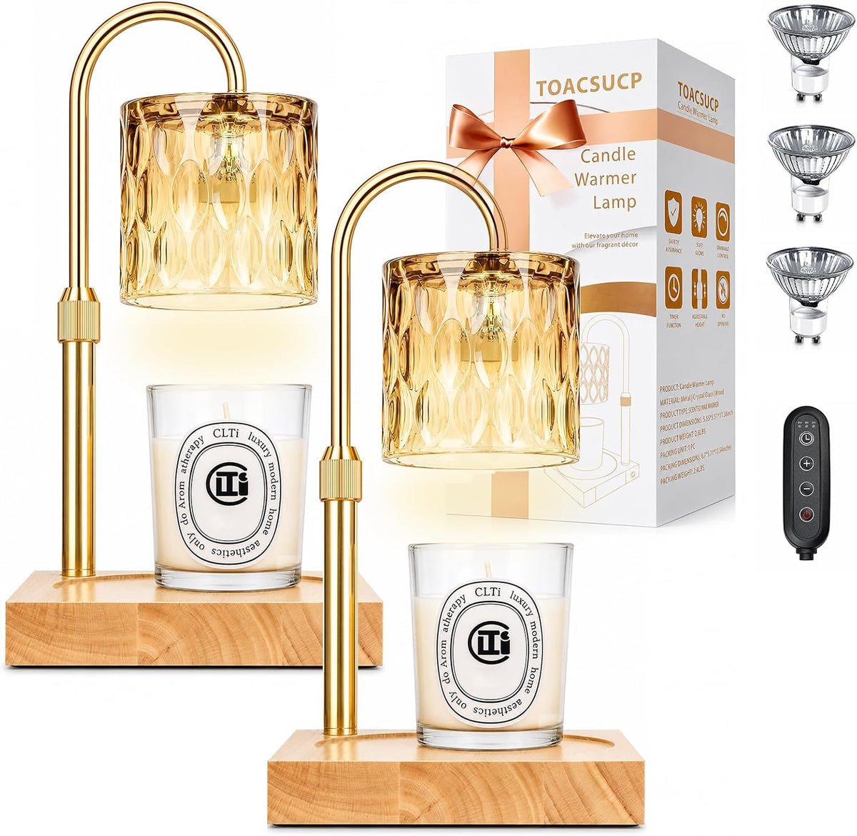 Candle Warmer Lamp with 3 Bulbs, Adjustable Height Dimmable Candle Warmer with Timer, Candle Lamp with Charming Gift Box Ribbon,Birthday Gifts for Women Mom, House Warming Gifts New Home Decor