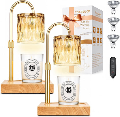 Candle Warmer Lamp with 3 Bulbs, Adjustable Height Dimmable Candle Warmer with Timer, Candle Lamp with Charming Gift Box Ribbon,Birthday Gifts for Women Mom, House Warming Gifts New Home Decor