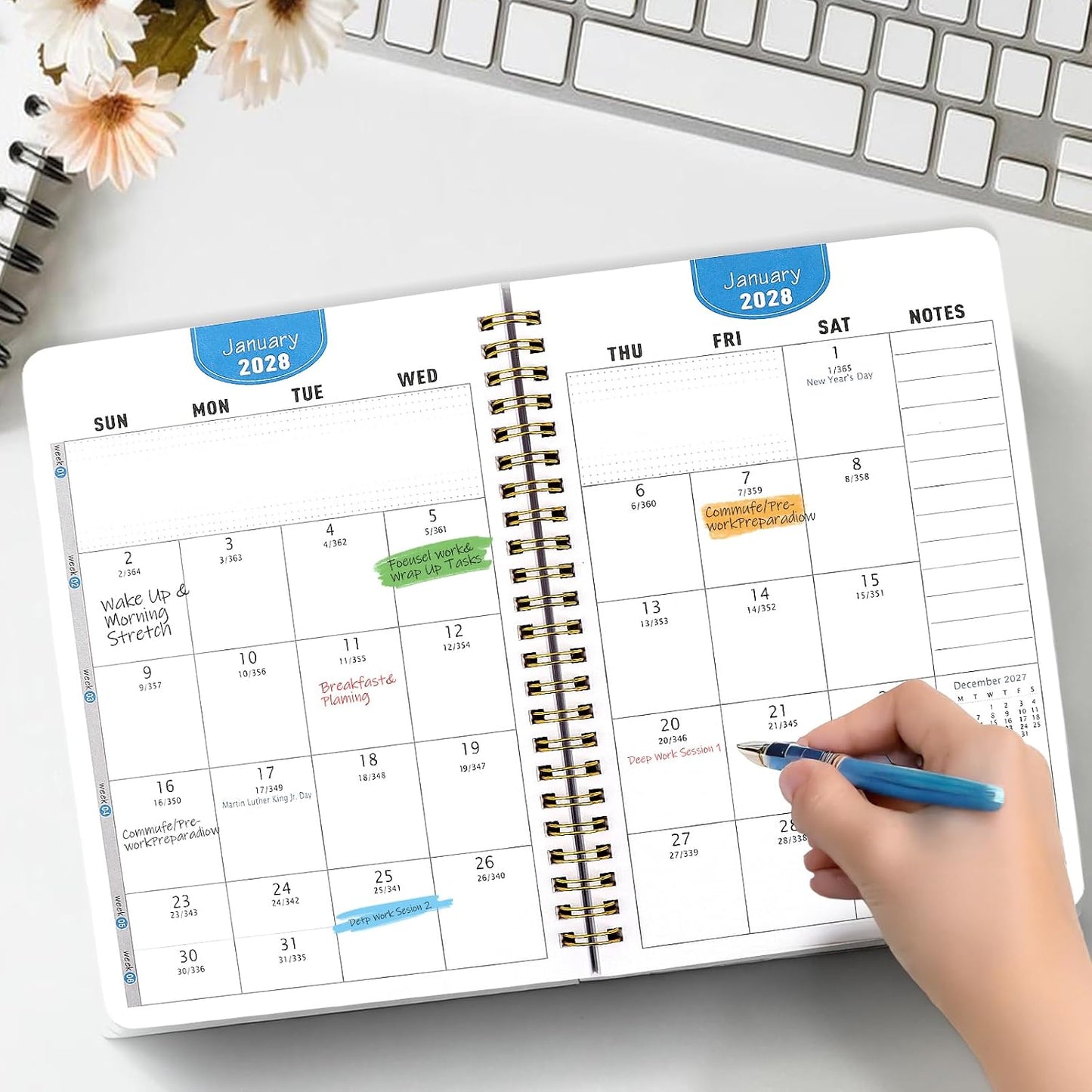 Undated Weekly Planner, A5 Personal Goals Journal Non Dated Weekly Planner to Do List Notebook with Goal Habit Tracker Organizer, Cute Undated Week Planners with Spiral Binding for Kids School Work
