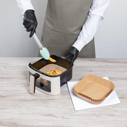 Restaurantware-Pastry Tek 8.1 x 5.5 x 1.8 Inch Air Fryer Liners, 100 Rectangle Air Fryer Baskets - No-Stick Silicone Coating, Unbleached, Food-Grade Paper Liners, For Steamer, Microwave, Oven