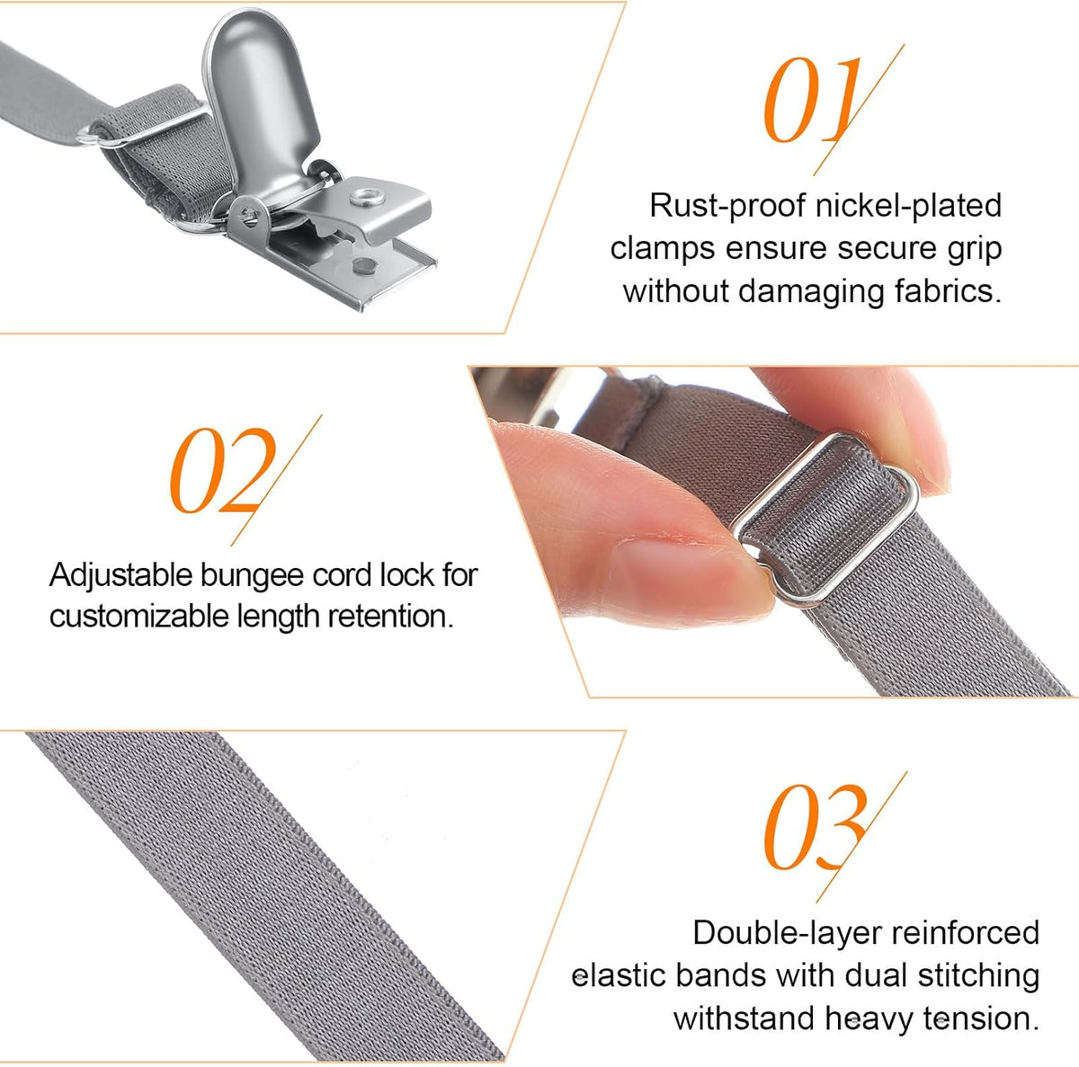 Boao 12 Pcs Bedsheet Strap Elastic Clip, White, 4-8 Inch Length