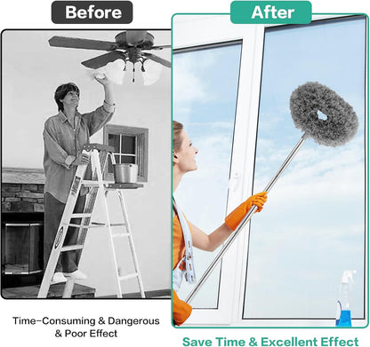 Ceiling Fan Cleaner Duster Reusable Microfiber Ceiling Fan Blade Cleaner Removable Duster with Extension Pole Adjusts 13 to 49.7 Inch for Cleaning Walls Bookshelves Furniture Door Window Top (Blue)