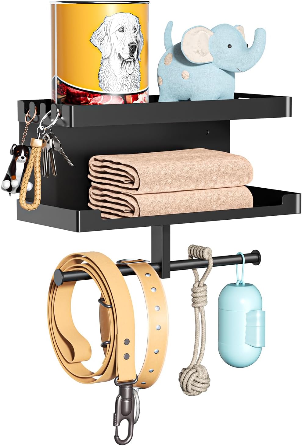 Dog Leash Holder for Wall, Leashes Hanger, Wall Mounted Dog Stuff Storage and Organizer, Metal Key Holder Pet Leash Hooks for Leashes, Training Treats, Chew Toys, Keys, Large (White)