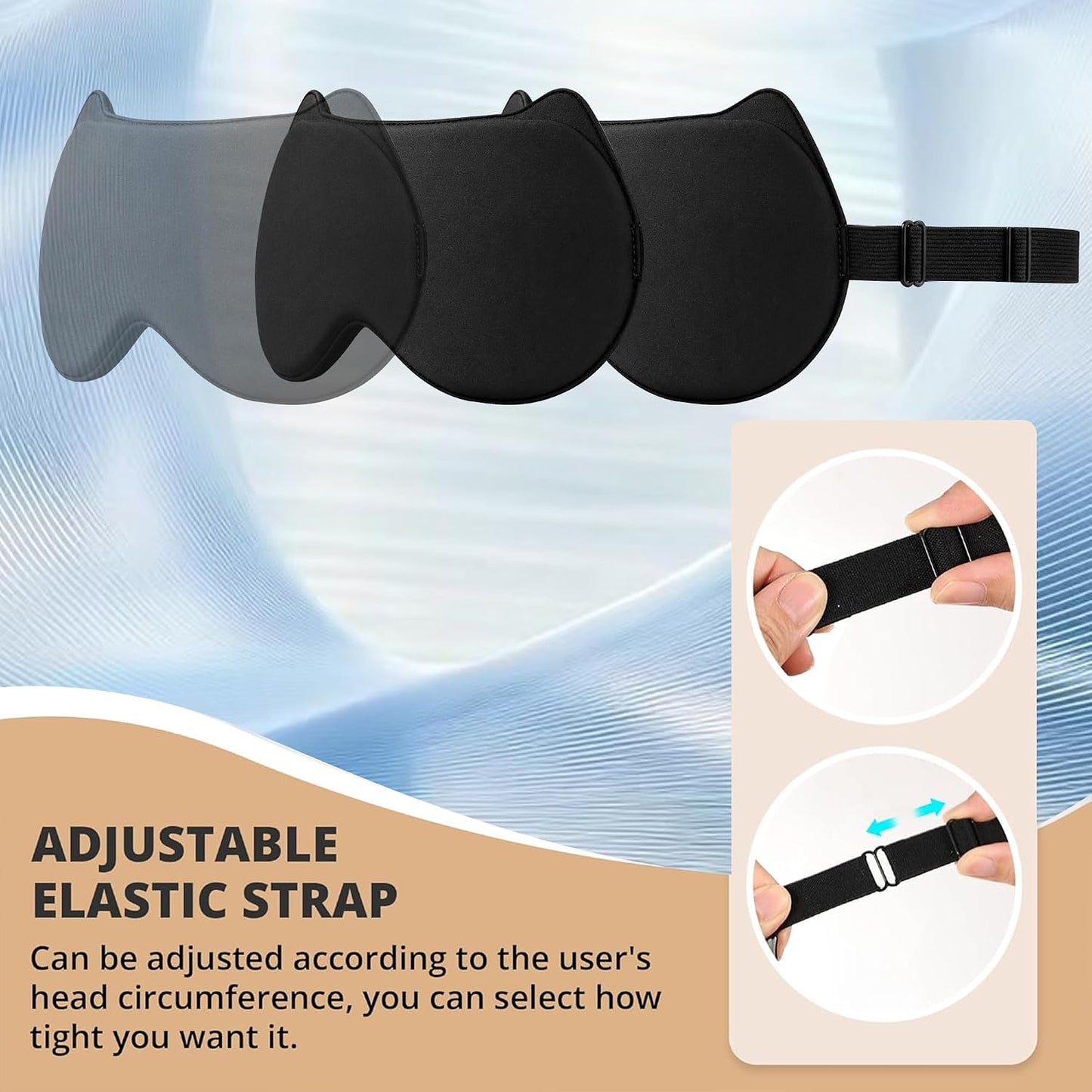 3D Blackout Sleep Mask, Memory Foam Eye Cover for Travel | Zero pressure 3D contoured design with adjustable strap. Perfect for side sleepers, travel, and lash extensions.