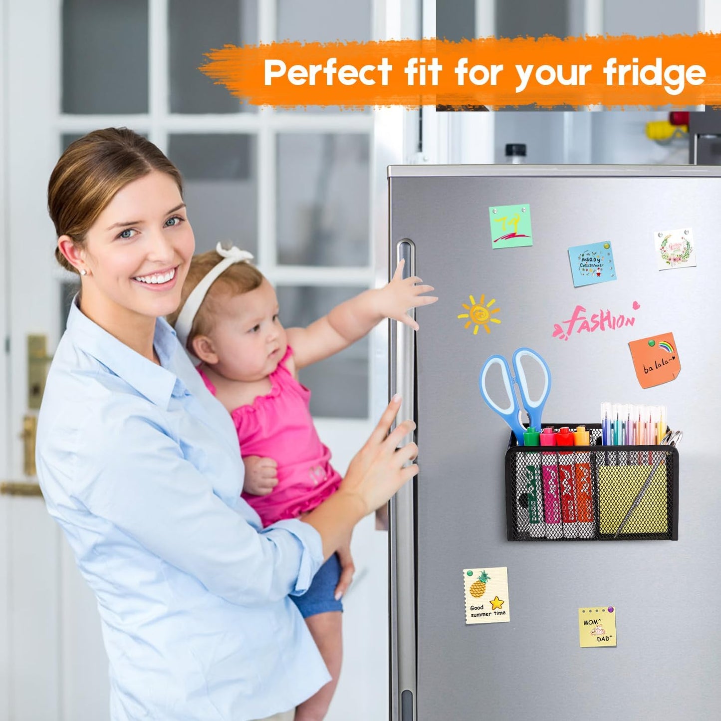 Magnetic Pencil Holder Whiteboard Pen Holder Locker Accessories (2-Slot*1) | Locker Organizer, Desk Organizer, Teacher Supplies, Mesh Basket, Strong Magnets, Black, For Fridge School Office Home