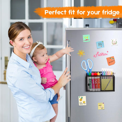 Magnetic Pencil Holder Whiteboard Pen Holder Locker Accessories (2-Slot*1) | Locker Organizer, Desk Organizer, Teacher Supplies, Mesh Basket, Strong Magnets, Black, For Fridge School Office Home