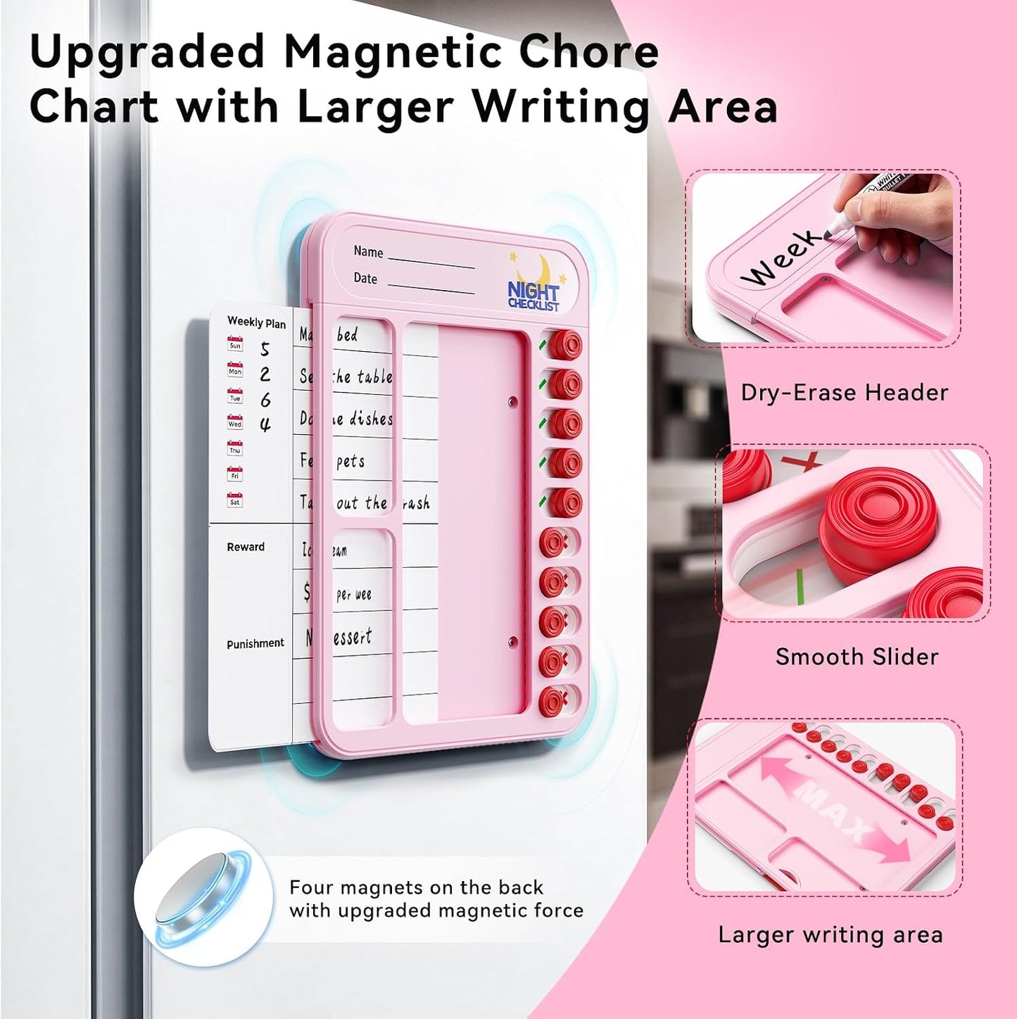 Chore Chart for Kids ADHD Tools to Do List Checklist Magnetic Planning Board with Sliders, Visual Schedule Board with Dry Erase Sheets, Sticker, Marker, Routine Chart for Kids - Pink