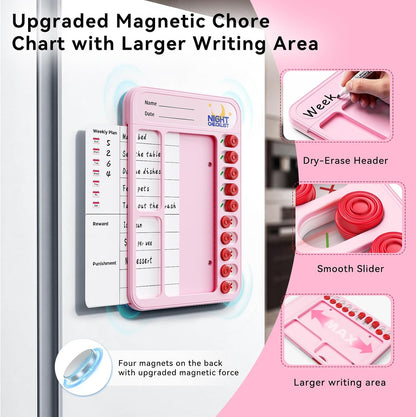 Chore Chart for Kids ADHD Tools to Do List Checklist Magnetic Planning Board with Sliders, Visual Schedule Board with Dry Erase Sheets, Sticker, Marker, Routine Chart for Kids - Pink