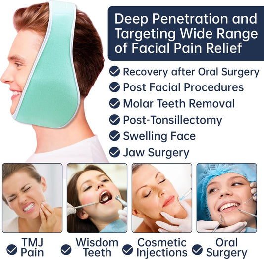 ZNÖCUETÖD Wisdom Teeth Ice Pack Face Head Wrap for Wisdom Teeth Removal Toothache Pain Relief, TMJ, Jaw Ice for Face Oral Surgery, Dental Implant with 4 Reusable Hot Cold Gel Packs (Mint Green)