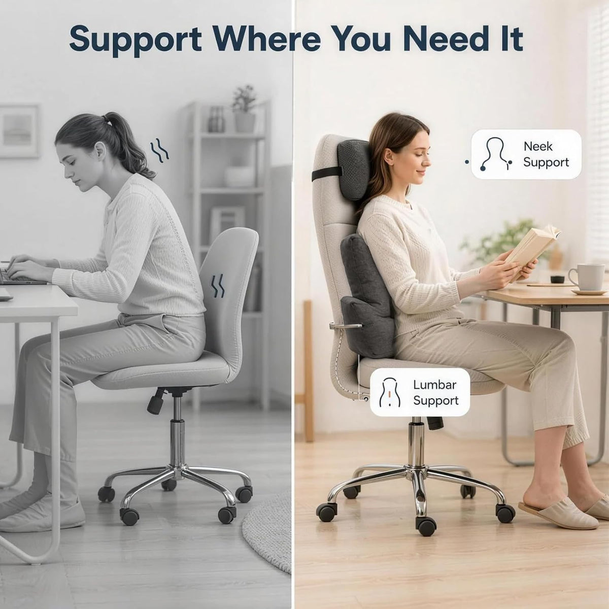 2 Pcs Lumbar Support Pillow Set, Back Support Pillow for Couch, Backrest Pillow with Headrest, Back Rest for Recliner Chair, Lumbar Support for Recliner, Back Pillow for Sofa Reading Rest