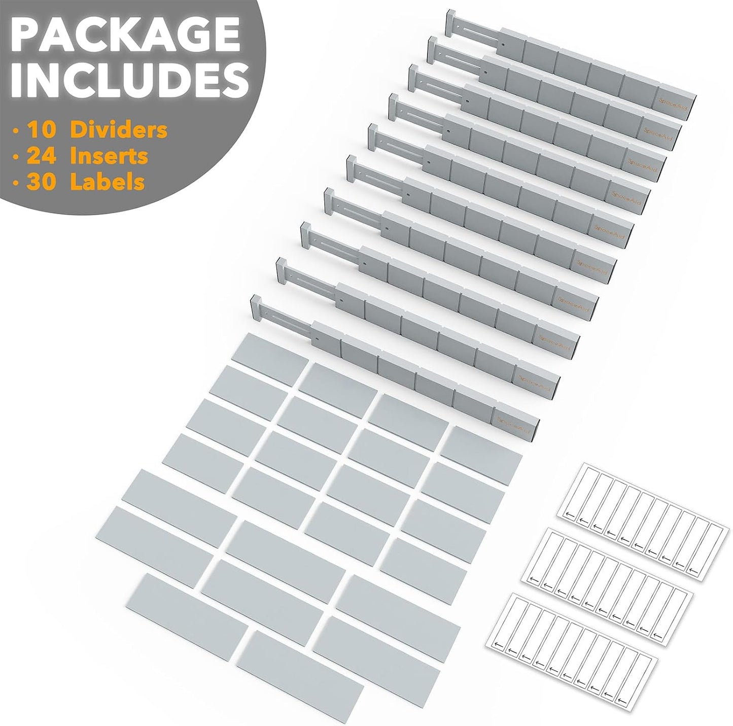 SpaceAid Bamboo Drawer Dividers with Inserts and Labels, Kitchen Adjustable Drawer Organizers, Expandable Organization for Home, Office, Dressers, 4 Dividers with 9 Inserts (17"-22" Natural)