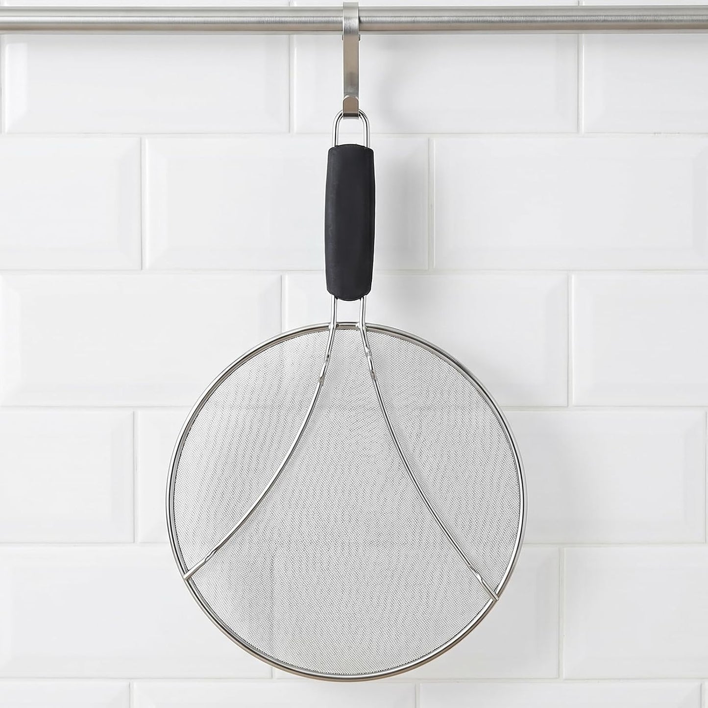 Splatter Screen, 10’’ Stainless Steel Splatter Guard for Frying Pan Grease Splatters Guard with Grip Handle Fine Mesh Oil Splash Screen Pan Cover When Sizzling Bacon, Cooking Fried Chicken or Popcorn