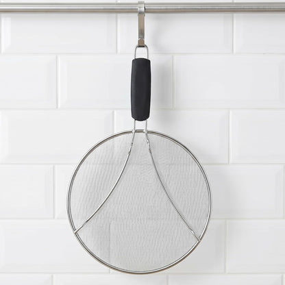 Splatter Screen, 10’’ Stainless Steel Splatter Guard for Frying Pan Grease Splatters Guard with Grip Handle Fine Mesh Oil Splash Screen Pan Cover When Sizzling Bacon, Cooking Fried Chicken or Popcorn