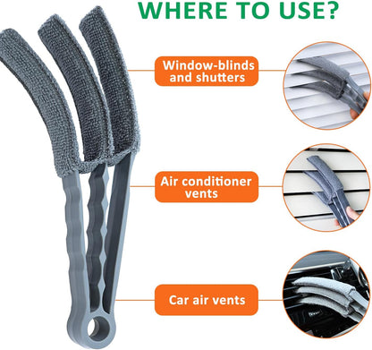 Window Blind Cleaner Duster Brush, 1 Brush with 4 Upgraded Microfiber Sleeves, Washable and Reusable, Blind Cleaner Tools for Window Blinds, Air Conditioner, Jalousie (Grey)