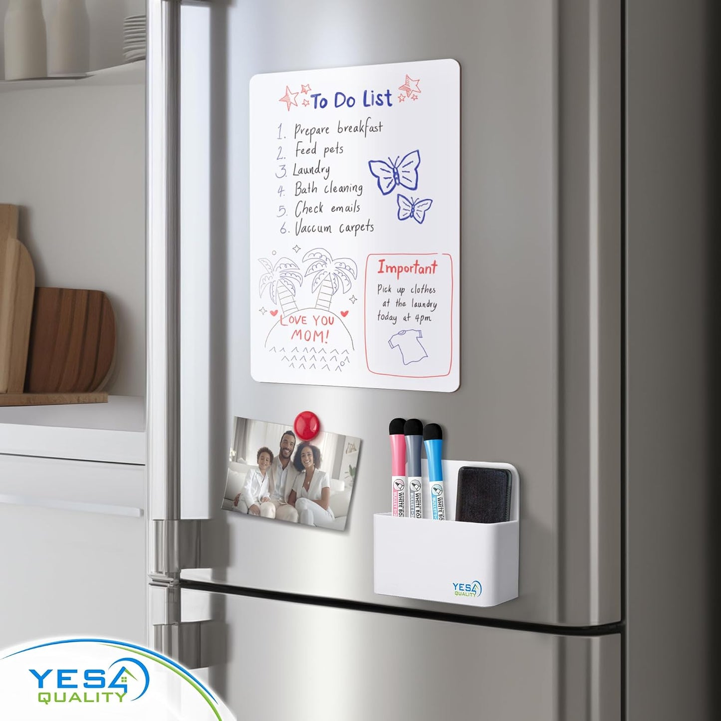 YES4QUALITY Magnetic Pen Holder with Strong Magnetic Back & 2 Compartments, Dry Erase Marker Holder for Whiteboard, Fridge & Locker, White Pencil Holder
