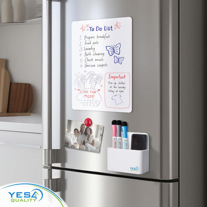 YES4QUALITY Magnetic Pen Holder with Strong Magnetic Back & 2 Compartments, Dry Erase Marker Holder for Whiteboard, Fridge & Locker, White Pencil Holder