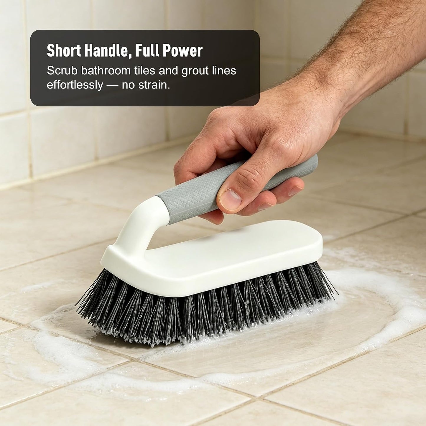CLEANHOME 3 Pcs Scrub Brush,Multifunctional Cleaning Brush Set | With Non-Slip Handle and Sturdy Bristles,Scrub Brushes for Cleaning Bathroom,Kitchen,Grout,Tile,Grey