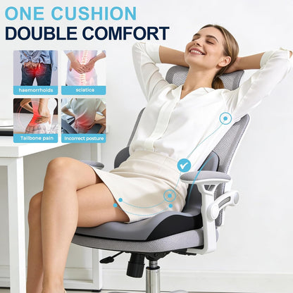 Seat Cushion for Office Chair and Car, L-Shaped Ergonomic Car Seat Cushions, Memory Foam Chair Cushion, Lumbar Support Pillow for Wheelchair, Car, Home, Office, Desk, Black