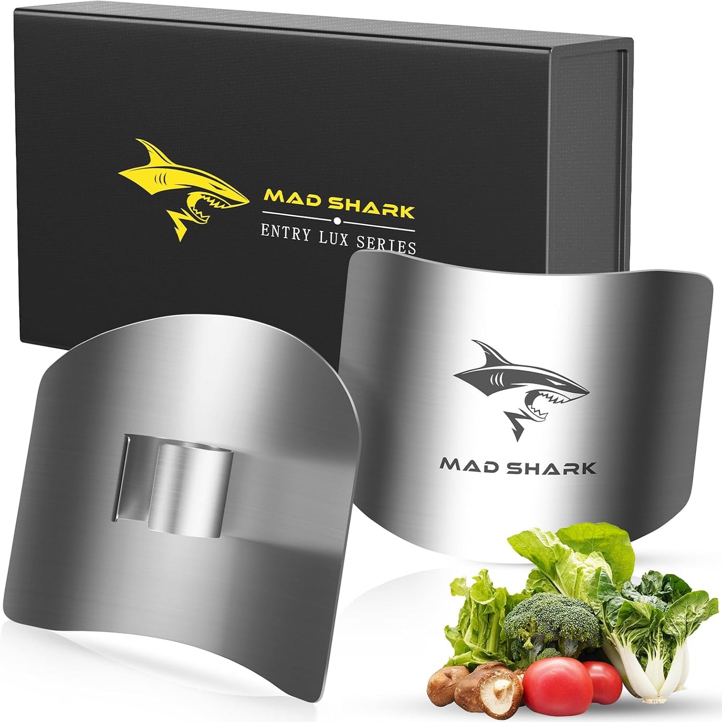 MAD SHARK 2pcs Chef Finger Guards for Cutting aid | Stainless Steel Protectors for Cutting, Avoid Hurting, Slicing and Chopping Kitchen Tools