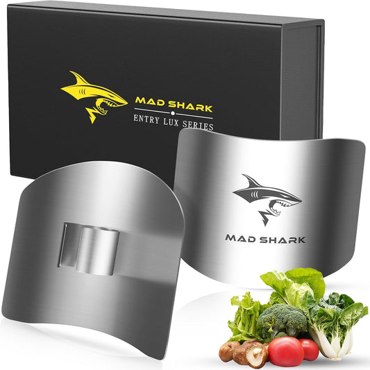 MAD SHARK 2pcs Chef Finger Guards for Cutting aid | Stainless Steel Protectors for Cutting, Avoid Hurting, Slicing and Chopping Kitchen Tools