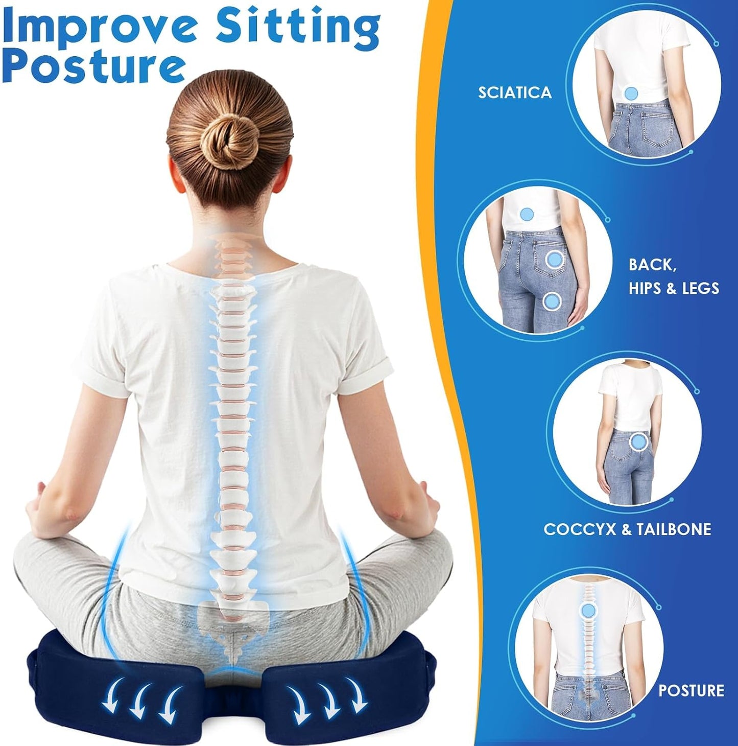 TushGuard Seat Cushion for Office Chair, Car, Memory Foam, Black Large | For Back, Coccyx, Sciatica, Tailbone Pain, Ergonomic Design, Non-Slip, Desk Wheelchair Use, Supportive Butt Pillow, For Man