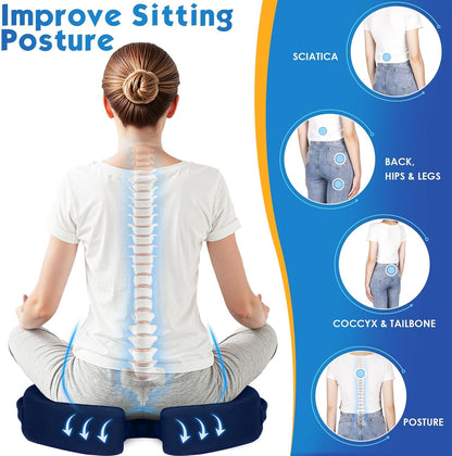 TushGuard Seat Cushion for Office Chair, Car, Memory Foam, Black Large | For Back, Coccyx, Sciatica, Tailbone Pain, Ergonomic Design, Non-Slip, Desk Wheelchair Use, Supportive Butt Pillow, For Man